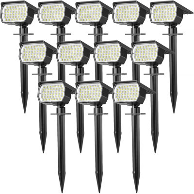 12 Pack Cool White Solar Spot Lights Outdoor - IP65 Waterproof 46 LED Landscape Lights, 3 Modes Auto On/Off For Pathway Yard Garden Walkway