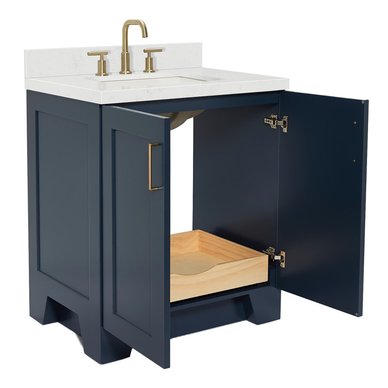 31 IN.  Single Bathroom Vanity, Midnight Blue, Rectangle, Carrara Quartz