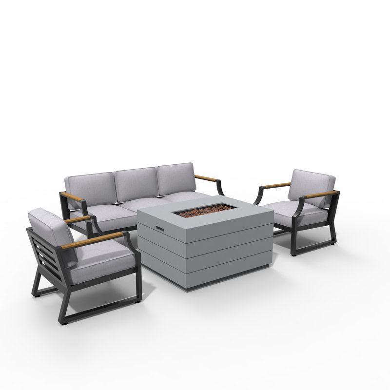 Anniece 5 - Person Patio Conversation Set with Cushions, Black