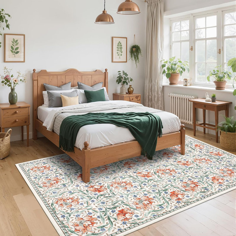 Washable Vintage Floral Hallway Runner Rug, Non-Slip, Stain-Resistant, for Kitchen, Laundry & Bathroom - Black