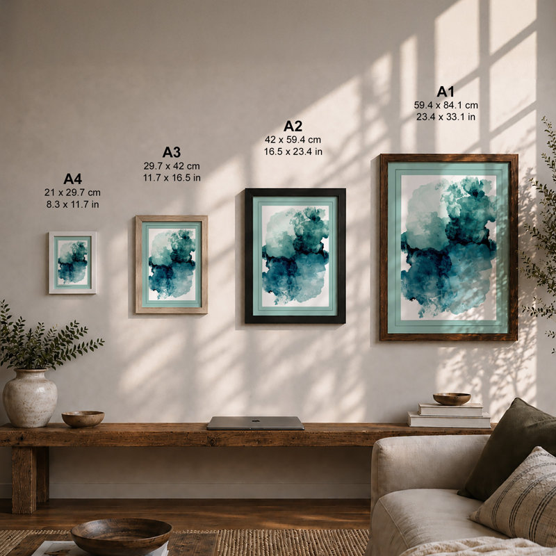 Teal Depths Abstract - Framed Print, Unframed, A2 - 59.4 x 42.0 cm