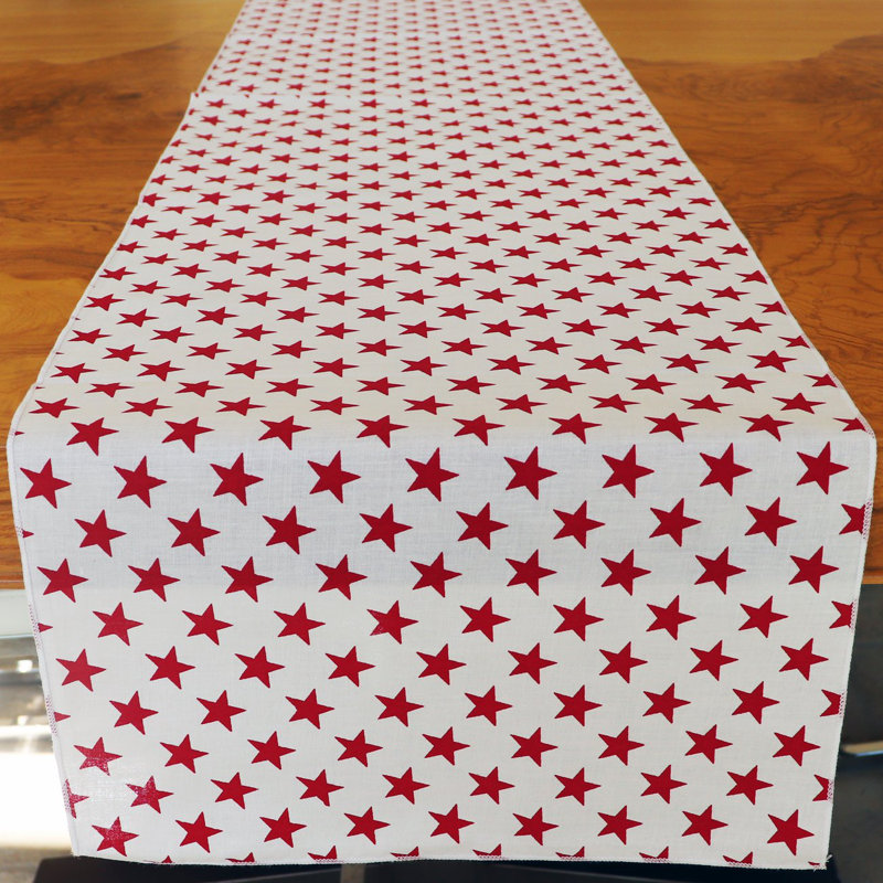 Stars Cotton Blend Independence Day Table Runner, 72" L x 12" W, White