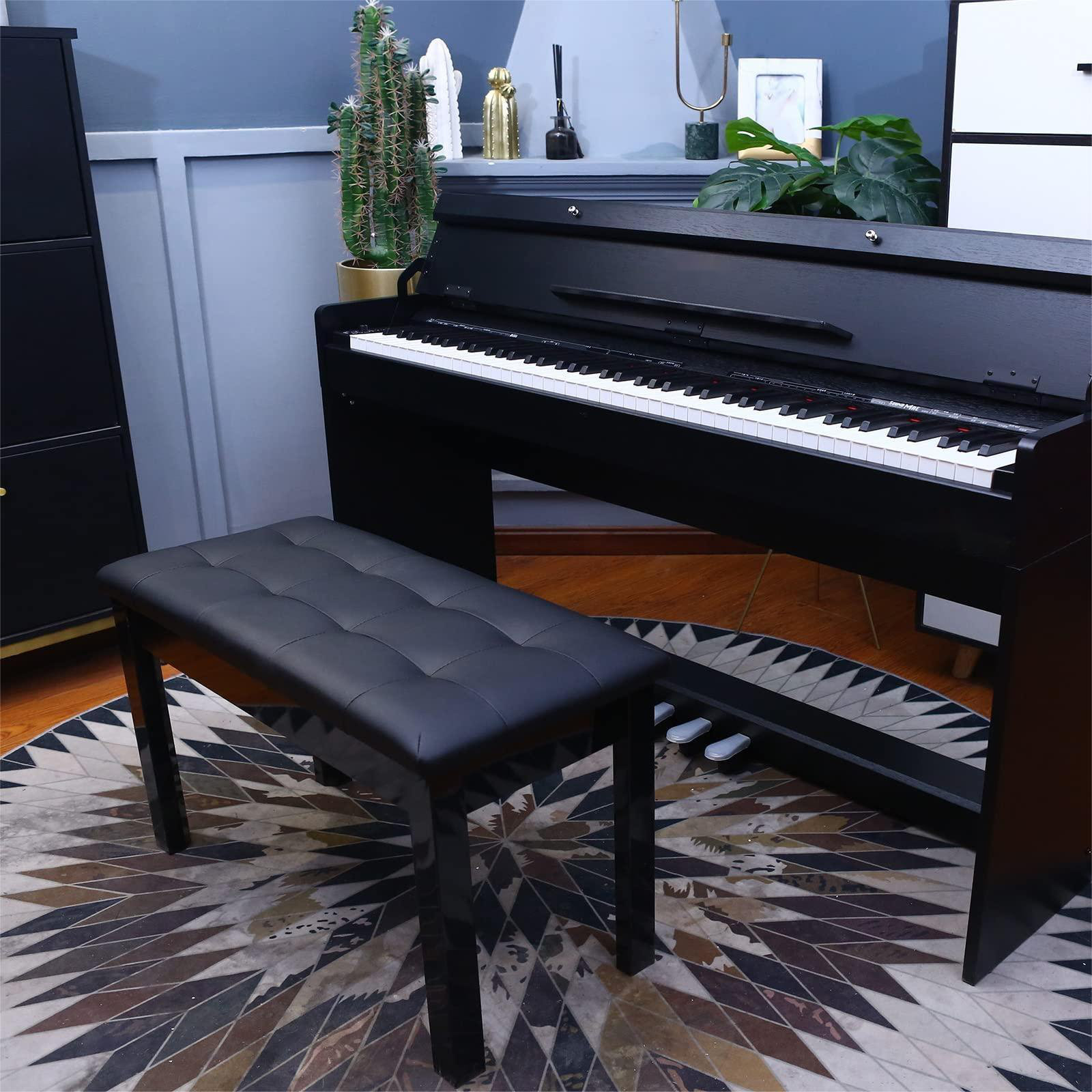 AODSK Wooden Duet Piano Bench With Padded Cushion & Storage – 29.13”x12.99”x18.11”, Holds Music Books (White)