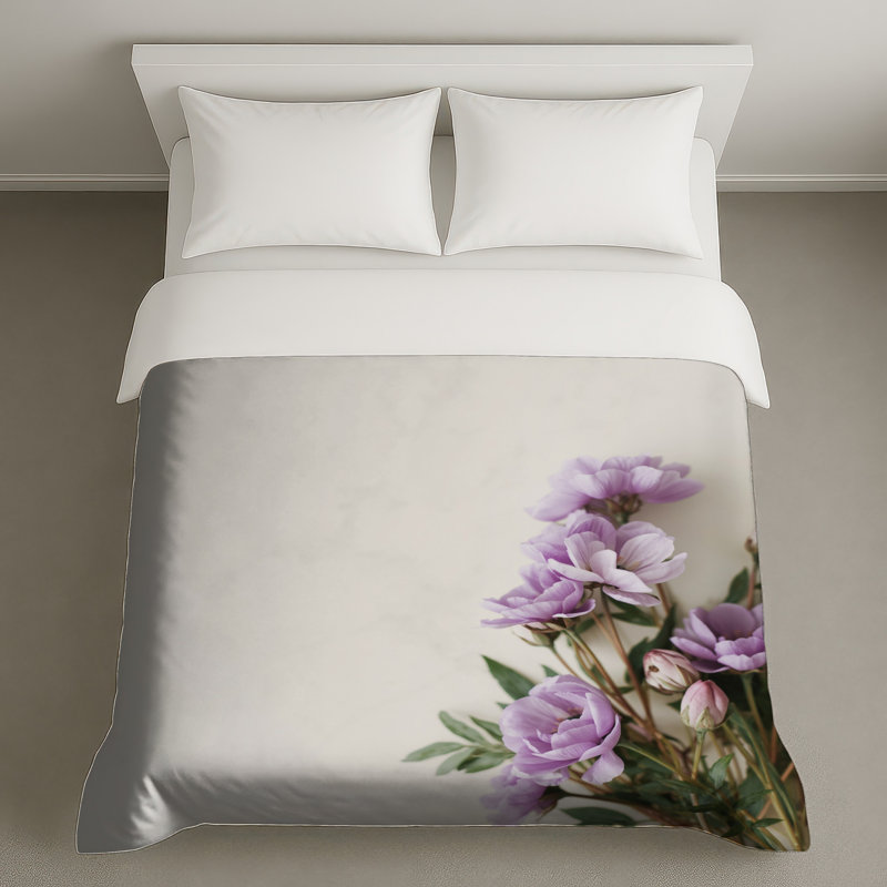 Housses de couette mauves à fleurs de renoncule, King