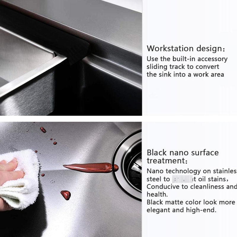 33-Inch Kitchen Sink With Integrated Ledge - Stainless Steel For A Neat Functional, Black