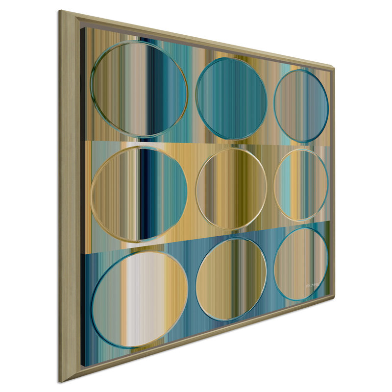 « cercles et carrés 48 », impression, H 21,5 po x l 21,5 po x P 2 po, Cadre flottant champagne