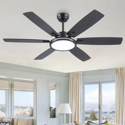 52" Modern 6-blade Downrod Ceiling Fans With Lights And Remote Control