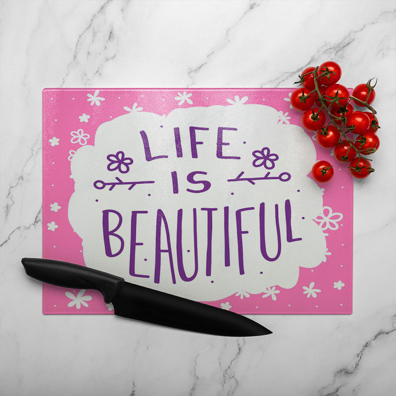 Life Is Beautiful Glass Chopping Board, 40cm L x 28cm W