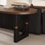 Bureau ovale brun en bois massif-130838095