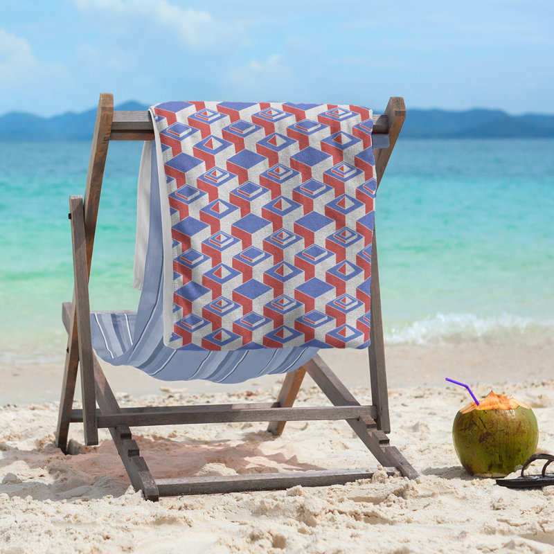 Serviette de plage classique gratte-ciels, Bleu/brun/blanc