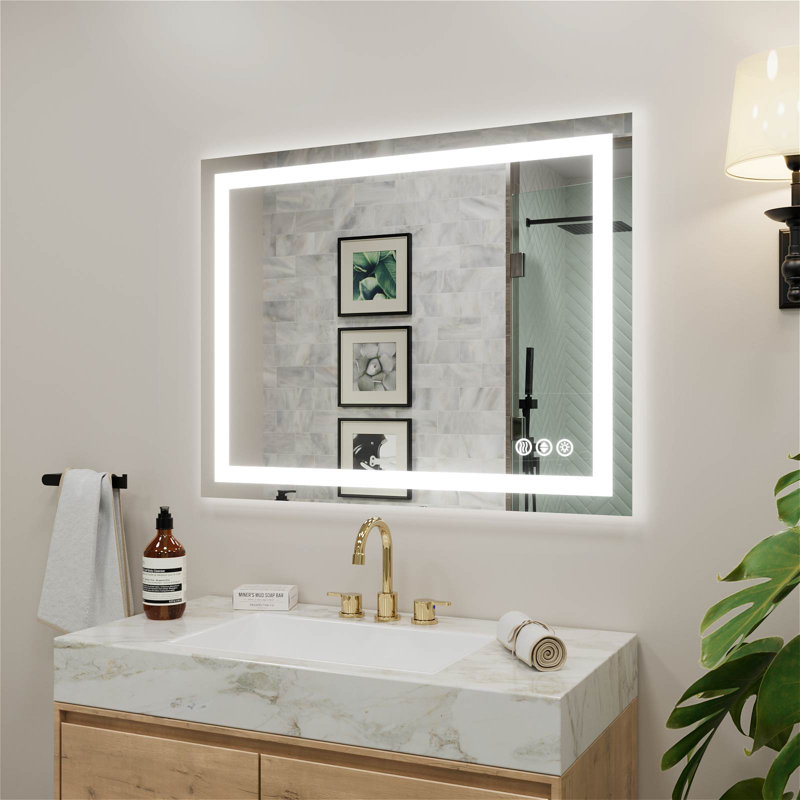 Frameless Wall Mount Bathroom Vanity Mirror With Led Lights, Memory Function, Defog, 28" x 36"