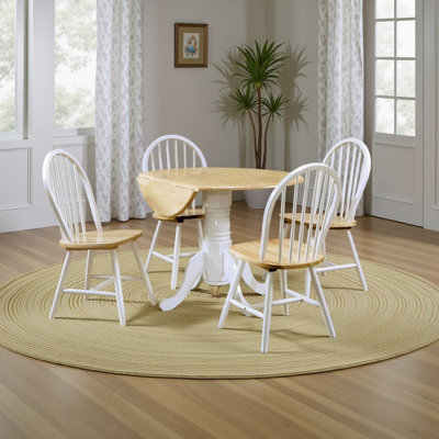Giva Round Dining Table And 4 Chairs Set, Drop-Leaf, White And Brown