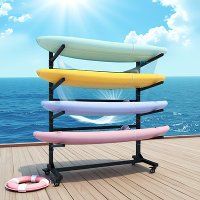 Adjustable Heavy-duty Freestanding Kayak Storage Rack Stand With Locking Wheels For Kayak, Canoe, Sup, Paddleboard & Surfboard, Steel Construction