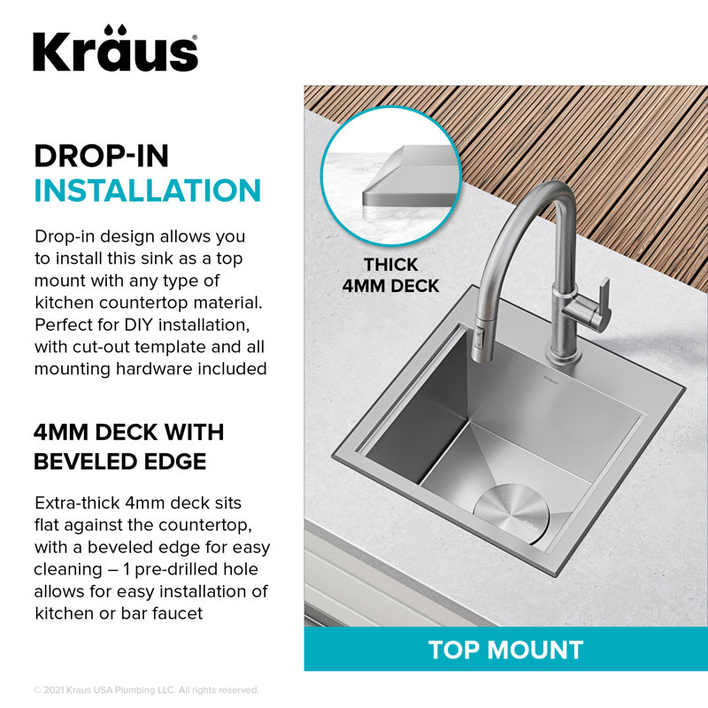Bol carré simple en acier inoxydable de calibre 16 T-316 KRAUS Kore ™