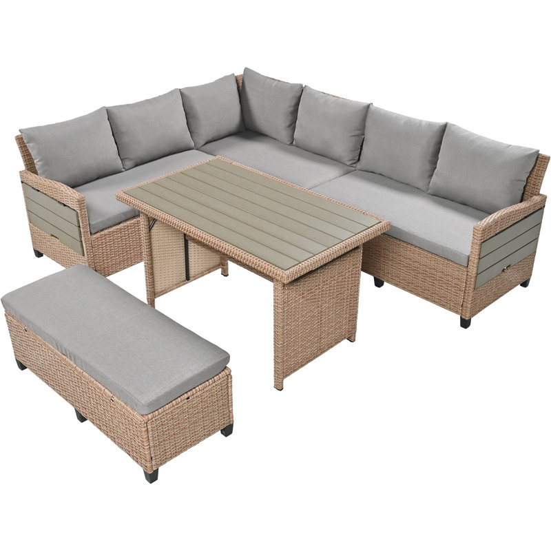 Amei 5-Piece Outdoor Sectional  Patio Rattan Sofa Set, Brown, Gray