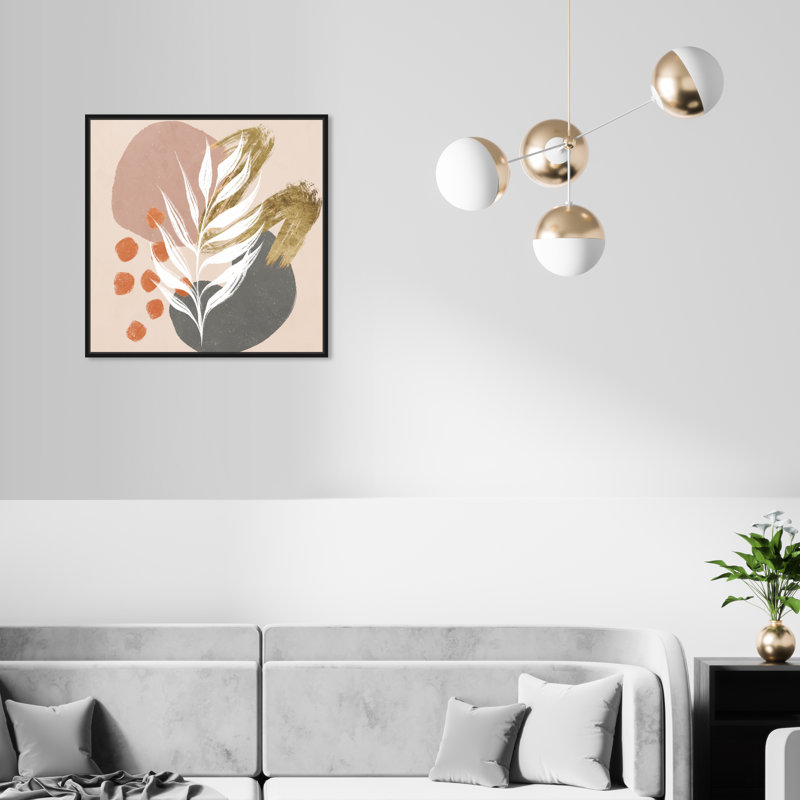 Circles And Brush Strokes Botanical Painting Painting, Black Floater Framed, 21" H x 21" W