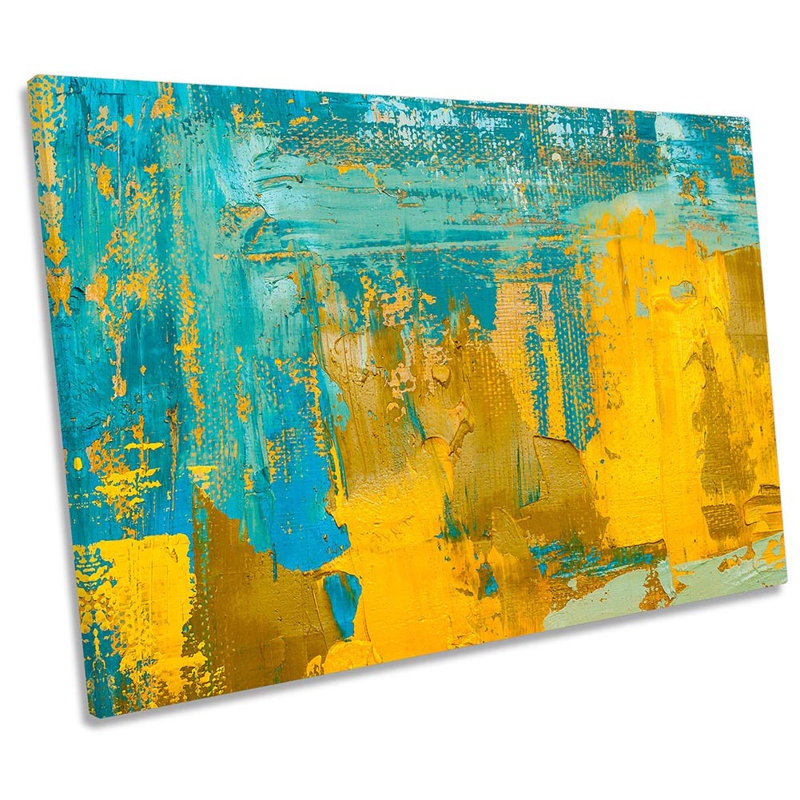 Turquoise Yellow Abstract Grunge Framed - Wrapped Canvas Print, 81.3cm H x 121.9cm W x 4cm D