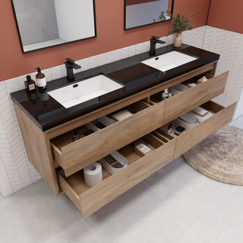 Vickye 72" Double Sink Bathroom Vanity Set, Natural Oak