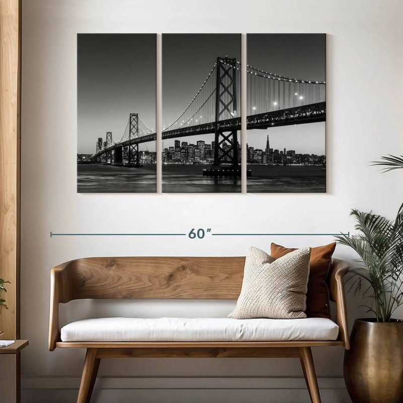 Lilie Bay Bridge In Black And White, 32" H x 50" W