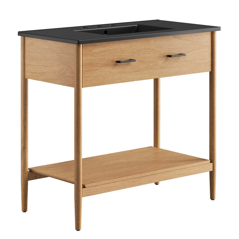 Modway Zaire 36'' Single Bathroom Vanity with Ceramic Top, Natural, Black