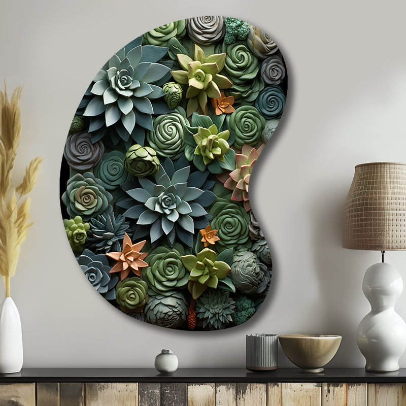 Marius - reproduction d'art en forme de plante grasse, sculpture murale asymétrique en métal, H 39 po x l 28 po