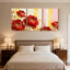 Plantes et fleurs, pivoines rouges, feuilles dorées, fond rayé, ensemble de 3 impressions murales sur toile