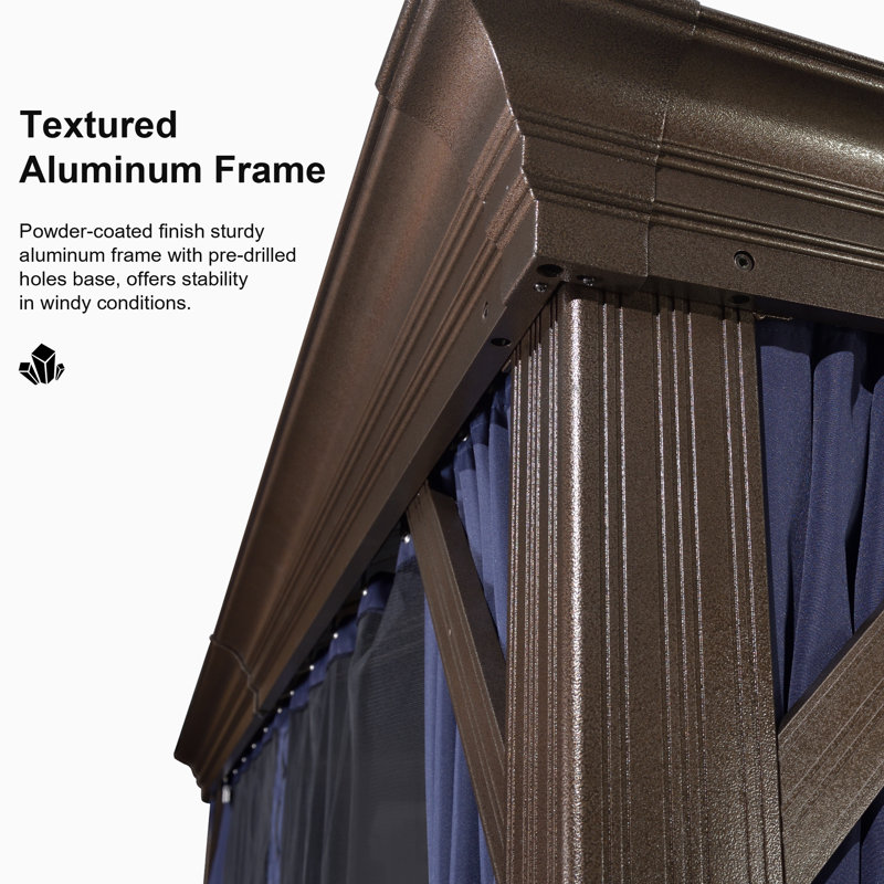 Hardtop Gazebo 10' X 13' Aluminum Gazebo With Double Roof, Curtains And Netting Included
