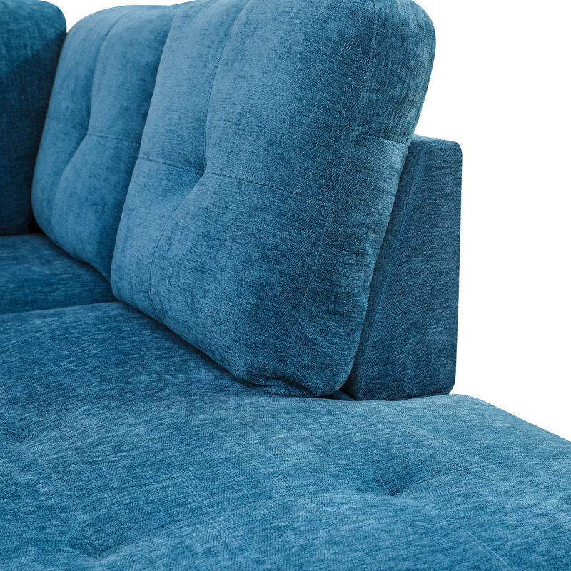 Laurana Upholstered L-Shaped Sectional Right Hand Facing, Blue 100% Linen