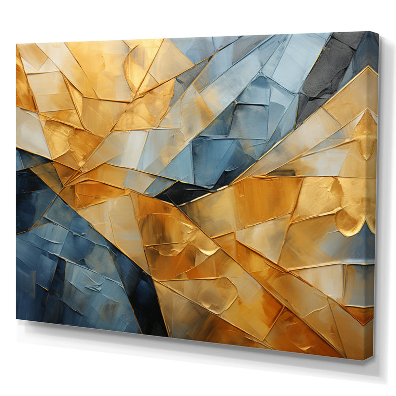 Janala " Hardedge Art Golden Geometry I ", H 16 po x l 32 po, Toile tendue