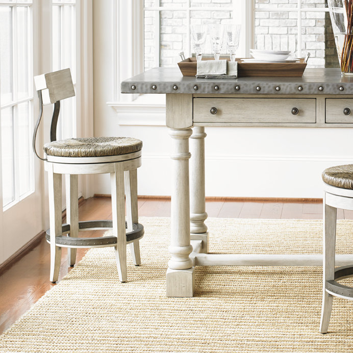 Oyster Bay Swivel Upholstered Stool, Counter Stool (24" Seat Height), Antique White, Kraft Brown