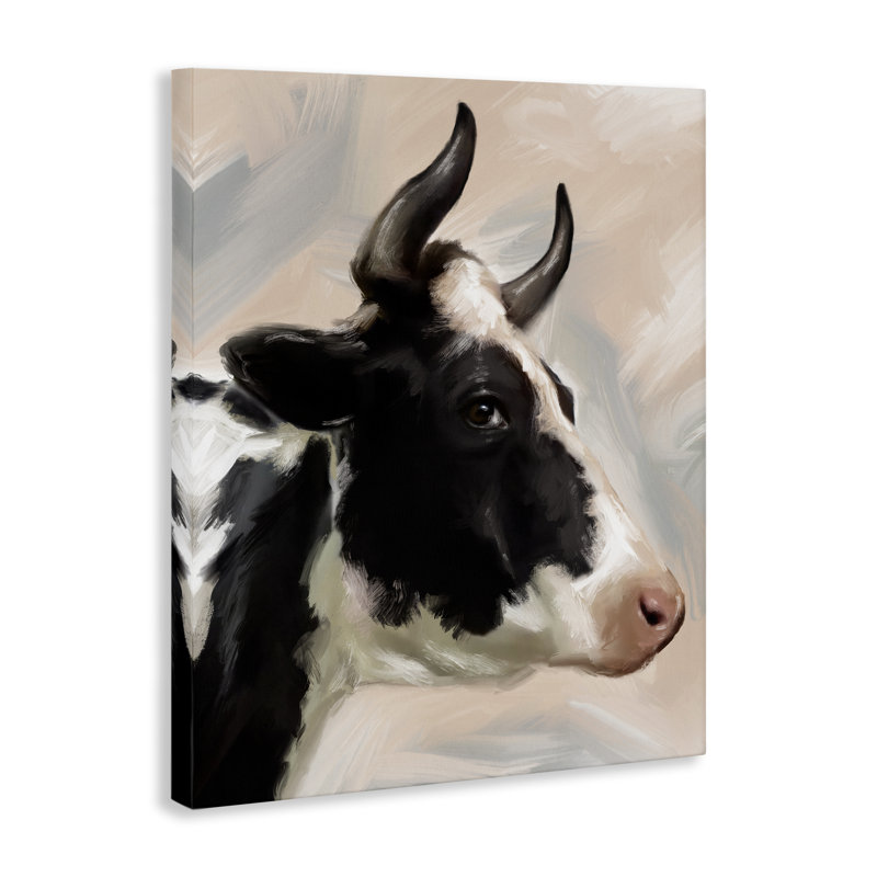 «Farm Cow with Horns», art mural sur toile par Matthew Piotrowicz, H 30 po x l 24 po