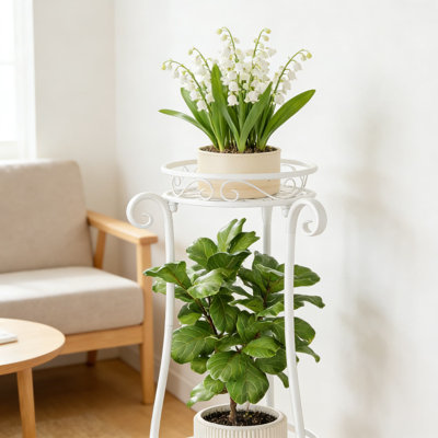 Heavy Duty 2 Tier Metal Plant Stand For Indoor And Outdoor Use, Sturdy Vertical Iron Flower Rack With Hollow Trays For Drainage, Space-Saving Corner Organizer For Large Potted Plants