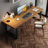 Brown+Black Rectangular Solid Wood+Steel desk-639948276