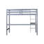 Lit mezzanine simple gris, avec garde-corps et bureau intégré, fabriqué en bois d'hévéa massif pour une chambre de couleur grise, fait pour durer