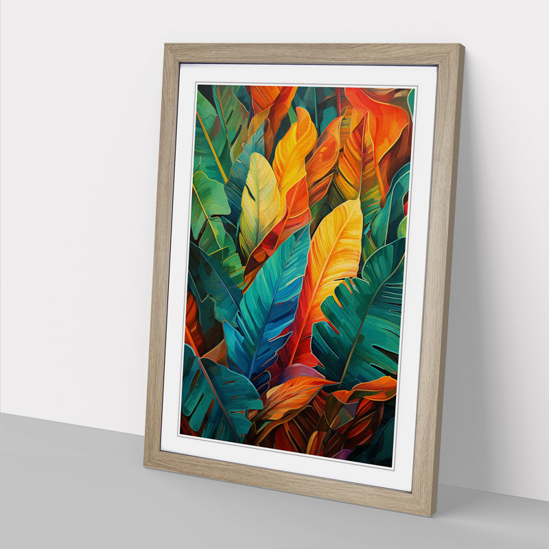 Tropical Leaf Futurism - Single Picture Frame Print on Wood, Oak Framed, 46cm H x 34cm W