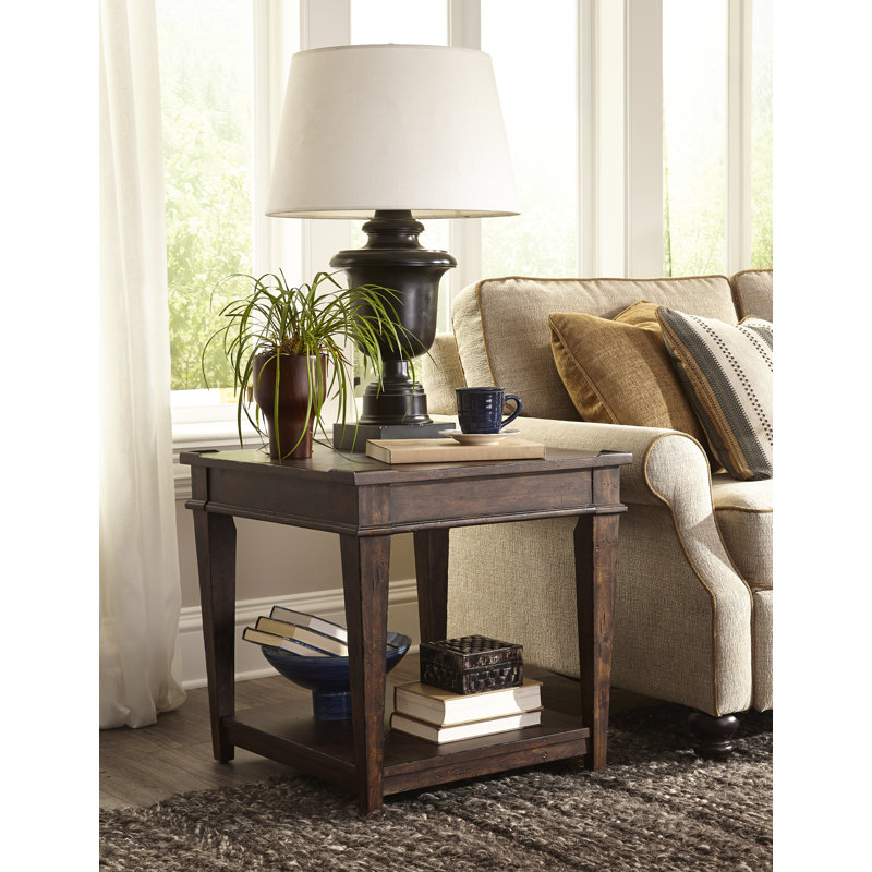Traditional Brown Distressed Wood Rectangular End Table