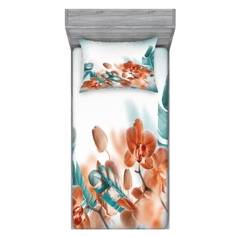 Tropical Microfiber Floral Sheet Set, Twin XL Sheet Set + Fitted Sheet + 1 Pillowcase