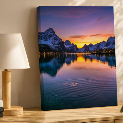 Canvas A Breathtaking Landscape At Twilight Featuring Majestic Snow Capped Mountains Wall Art Reflecting In A Tranquil Fjord With Canvas Wall Art