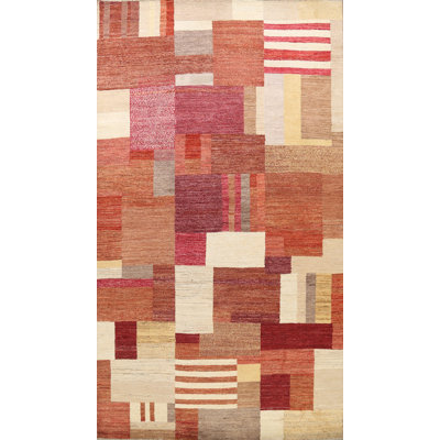 Tapis unique en laine noué à la main beige et rouge nouvel âge Kashkoli 6 pi 5 po x 10 pi