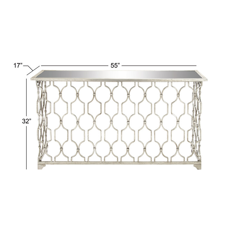 Tring Metal Geometric Silver Console Table with Mirrored Glass Top
