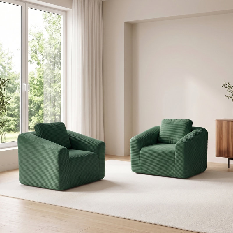Chaise d'appoint rembourrée, Green Corduroy, 2