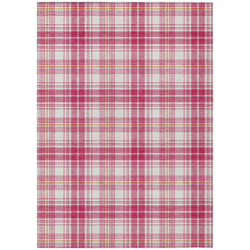 HomeRoots 3' X 5' Blush Plaid Washable Indoor Outdoor Area Rug