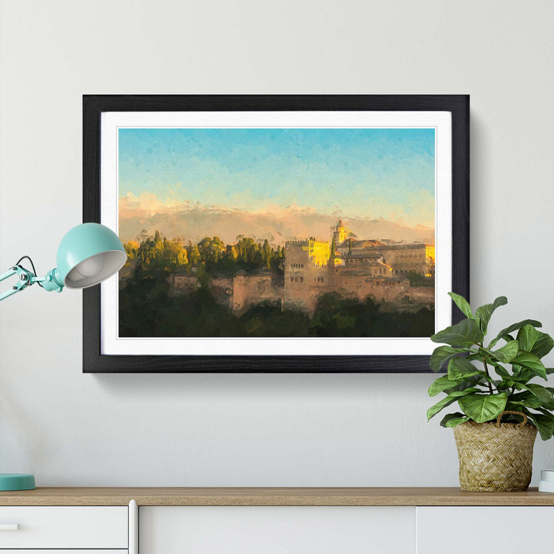 The Alhambra in Granada Spain in Abstract - Framed Print, 48cm H x 65cm W x 2cm D, Black Framed