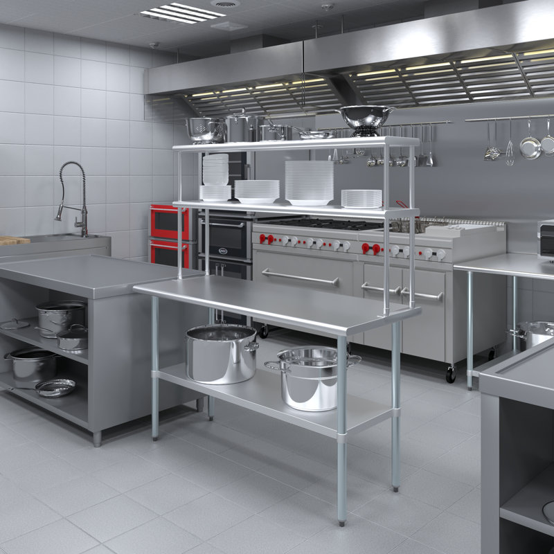 60" Stainless Steel Double-Tier Adjustable Kitchen Shelf