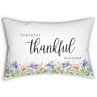 Grateful Thankful Blessed Decorative Throw Pillow – Inspirational Typography Text Accent Lumbar Cushion for Home Décor