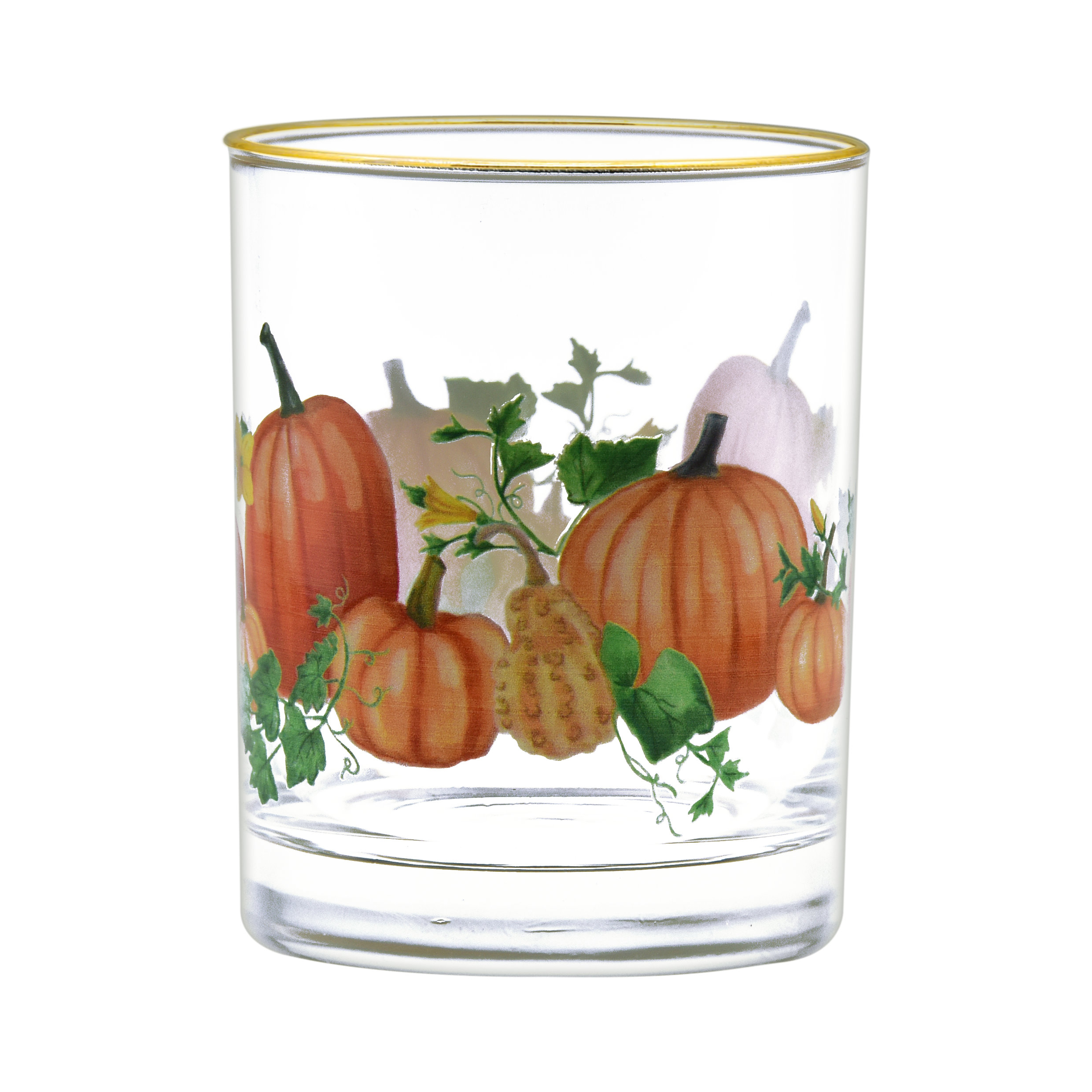 Harvest Pumpkin Hand-Painted Stemmed Wine Glass - Set of 2- 12