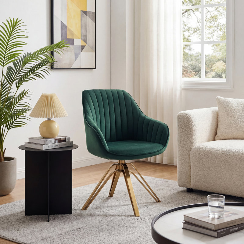 Velvet Swivel Accent Chair, Green Black