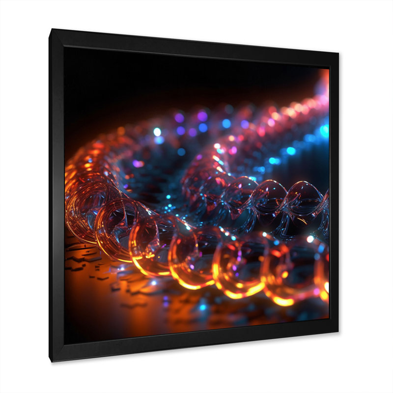 Cristaux photoniques entrelacés - Fractales, décoration murale, Cadre simple noir, H 24 po x l 24 po x P 1 po