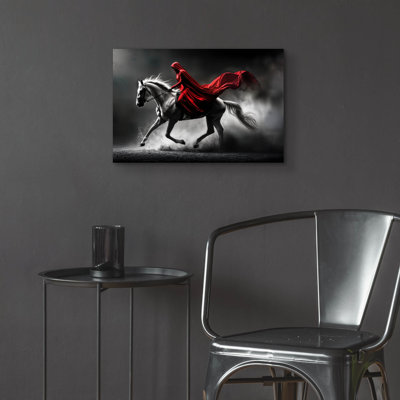 «Lady In Red Tunic Horseback Riding» par Rey Klimt, art mural en verre acrylique