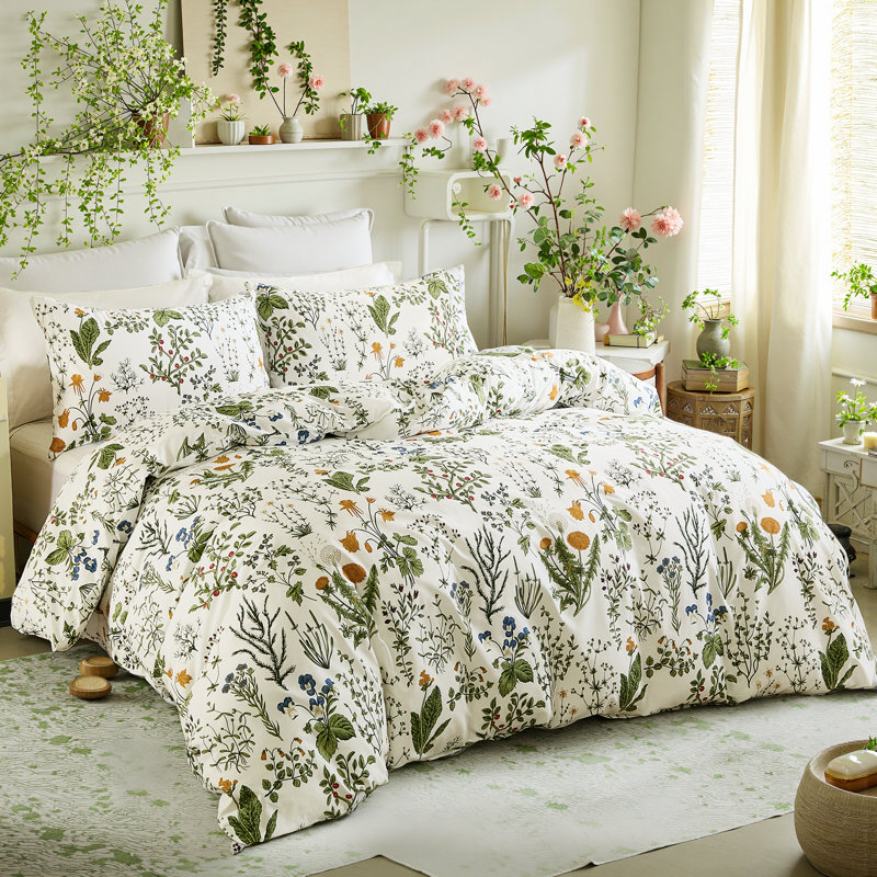 Housse de couette pour lit très grand réversible 100% coton avec housse de couette et fermeture à glissière, ensemble de literie 3 pièces vert doux et respirant pour toutes les saisons